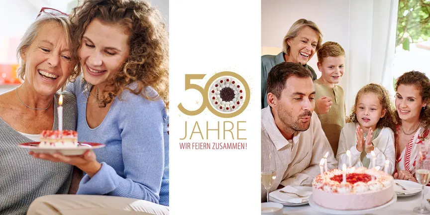 50 Jahre Coppenrath & Wiese Personen feiern zusammen am Kaffeetisch 